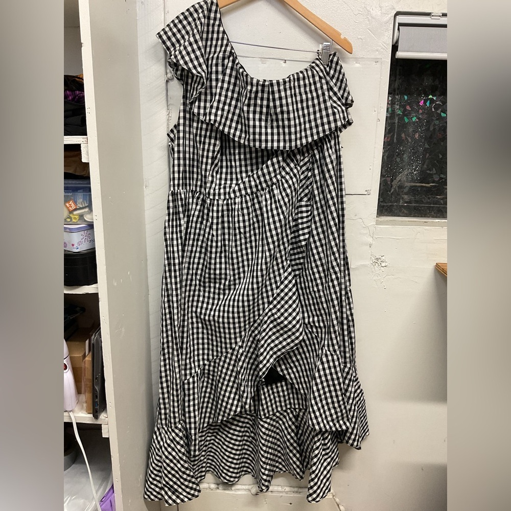 Adrianna Papell Gingham One Shoulder Dress 24W - Picture 9 of 9